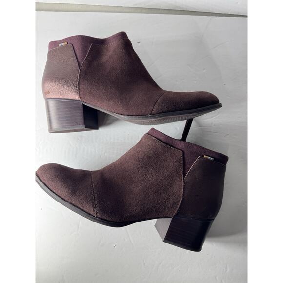 Toms Womens Loren Forest MaroonSuede Pearlized Metallic Cap Toe Heel Booties 11 - Picture 5 of 11